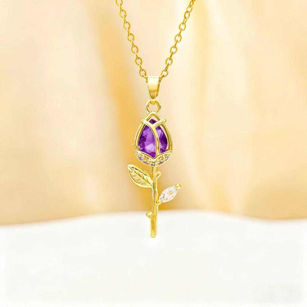 Tulip Zircon Pendant Necklace - Versatile, Non-fading Titanium Steel Women's Accessory