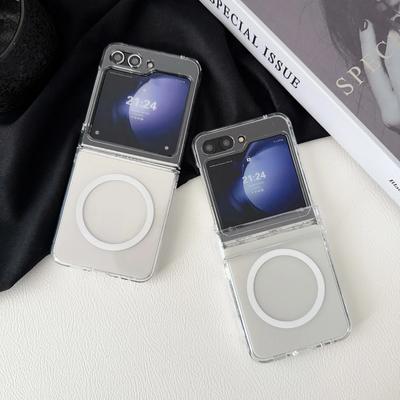 Transparent Magnetic Phone Case for Samsung Galaxy Z Flip 7 6 5 4 3 Wireless Charging Slim Hinge Protective Cover Clear