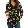 Women's Fashion Hoodies V Neck Long Sleeve Christmas Printed Drawstring Casual Loose Pullover Tops