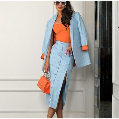 Urban Striped Blazer Skirt Suit Y2k Lapel Buttons Pocket Blazers Side Split Skirts 2025 Spring Autumn Casual Lady Outfit