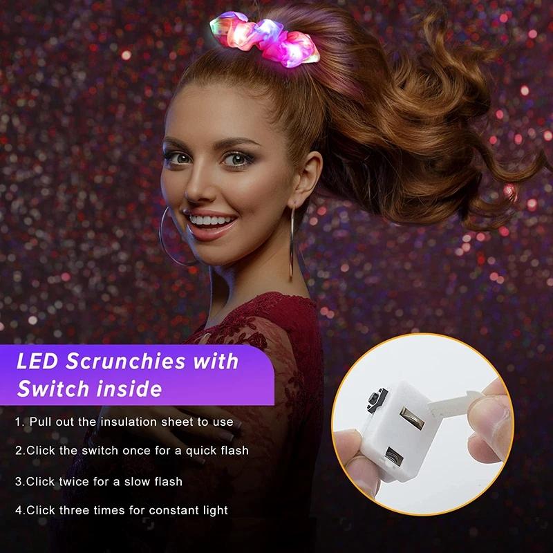 5-50Pcs LED Hair Scrunchie Light Up Hair Scrunchy for Women Satin Elastic Hairband Christmas Glow In the Dark Party Supplies