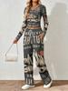 Spring and Autumn digital print women's V-neck long sleeve pants set, comfortable, casual, versatile, slim fit two-piece set