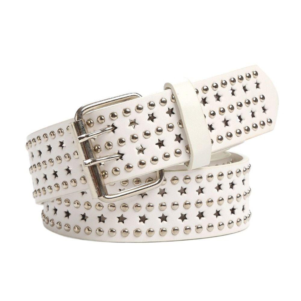 Wide Side PU Leather Star Hole Women Waist Belts Y2K Style Belts Korean Waistbands Men Waist Belts