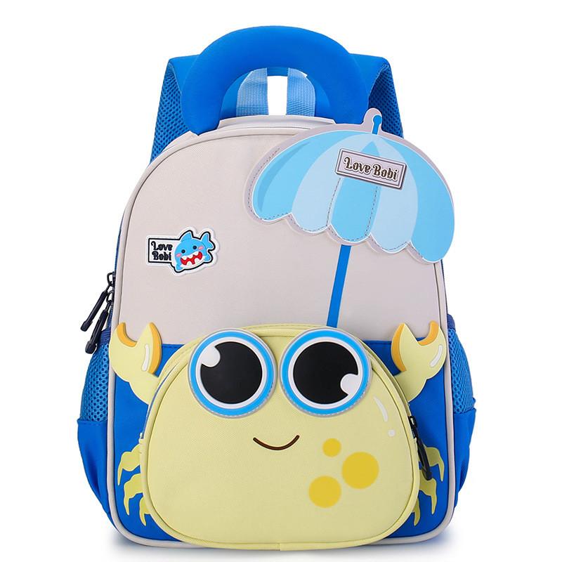 Large Capacity Kids Backpack With Cartoon Crab And Umbrella Decoration Daily For