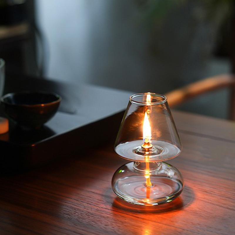 1 ks Rustikální olejová lampa s kovovým rámem a skleněným stínidlem Ručně vyráběná skleněná lucerna pro romantickou výzdobu 13x4,2cm