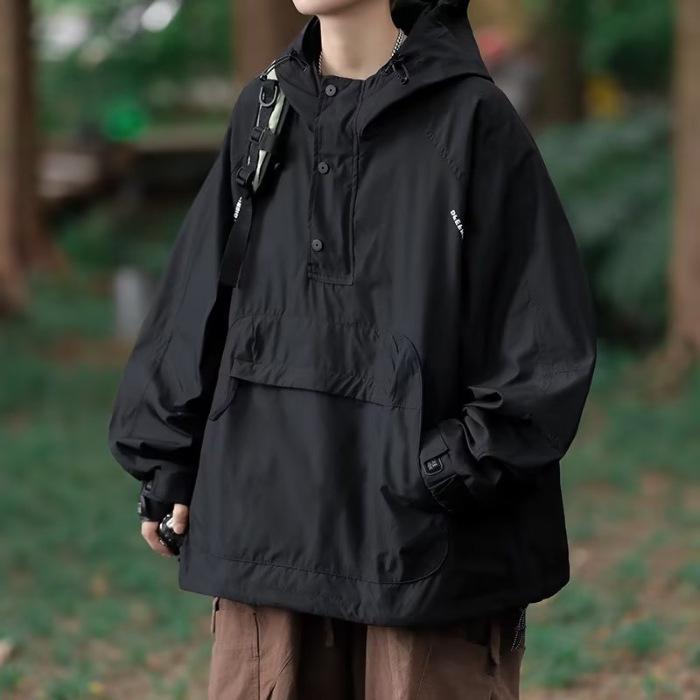 

Мужская осенняя рабочая куртка с капюшоном и карманами на молнии - повседневный свободный крой, пуловер, пальто 2XL