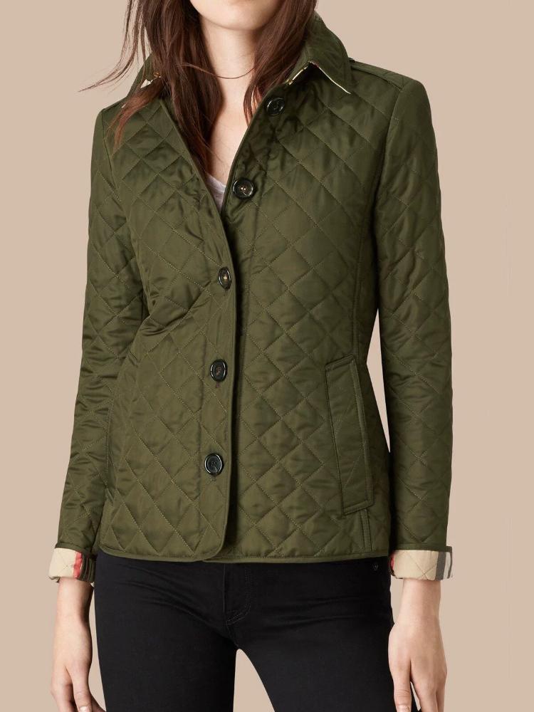 Damen Diamantsteppjacke mit Colorblock-Bündchen