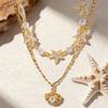 Colar Estrela-do-Mar Bohemia Pérola Falsa Leve Hipoalergênico Feminino Pingente de Concha Corrente Dourada Colar Joia de Pescoço Praia Oceânica