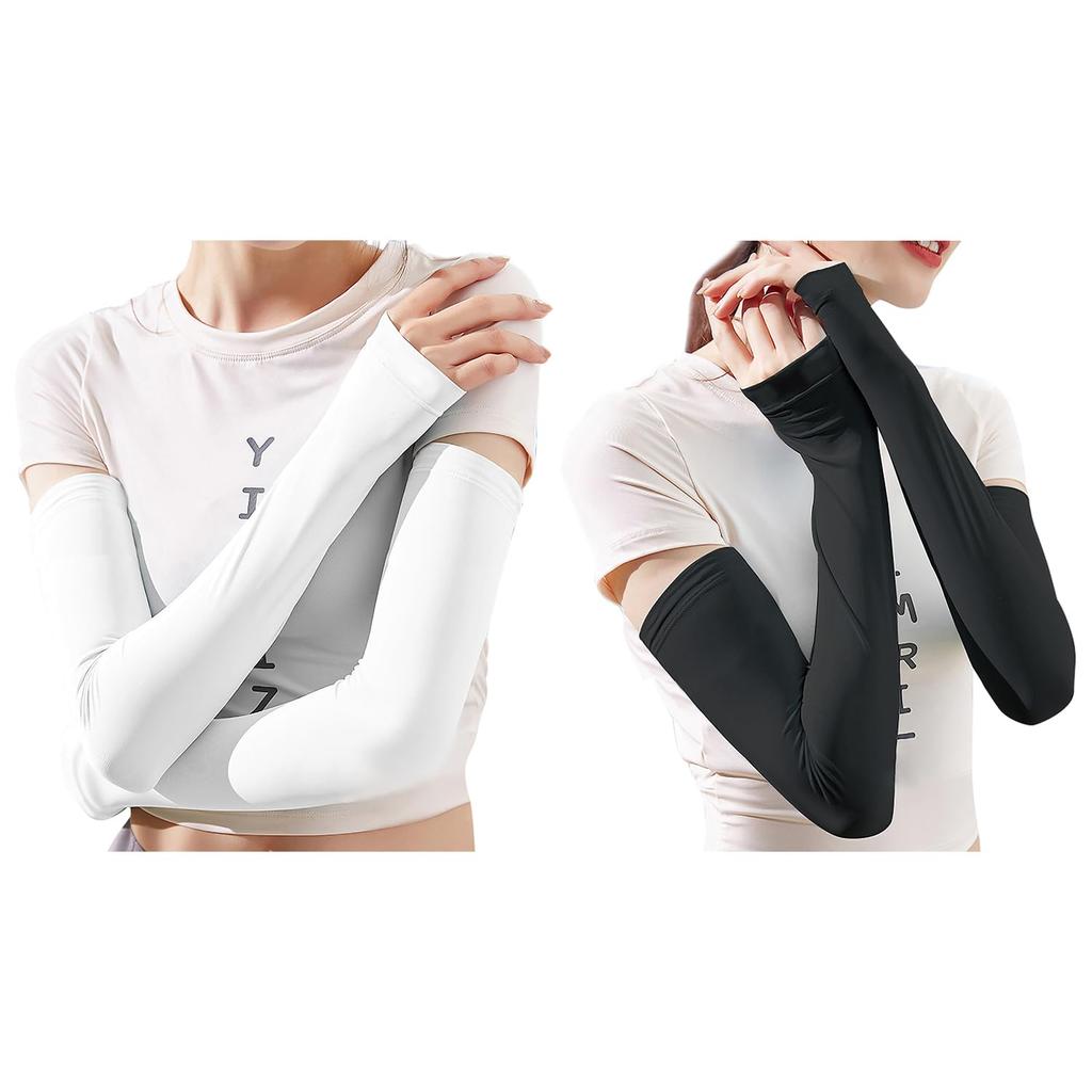 Pawinpaw Arm Covers Cool Touch UV Cut Womens Cooling Effect Long Length Both Arms Finger Loop Type Sun Protection Moisture Wicking Quick Dry Sports