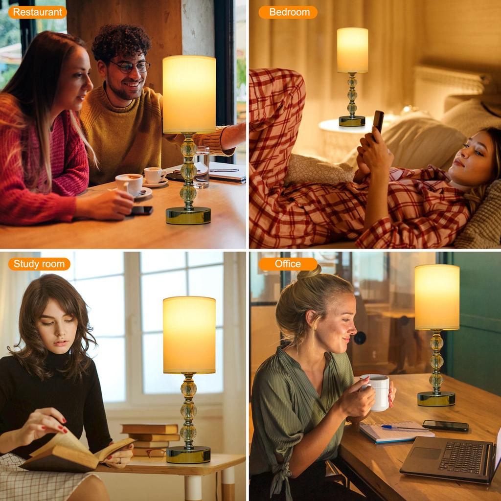 Luxury Bedside Table Lamp Bedroom Nightstand Lamp with 3000K Warm Light Bulb Fabric Lampshade Desk Lamp with USB C+A Charging PortCelsiusAC Ou