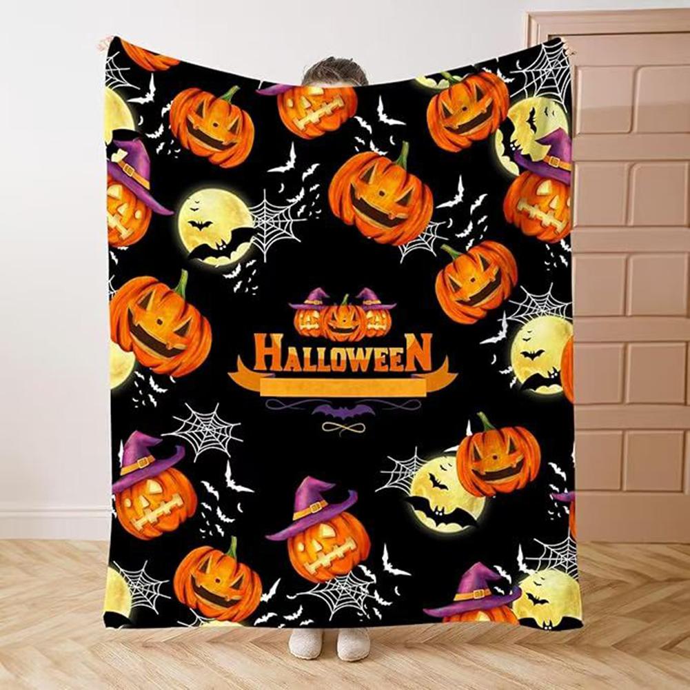 Halloween Throw Blankets Pumpkin Ghost Thin Blanket Reversible Fleece Warm Cozy Blanket Nap Blanket for Sofa All Season use Gift