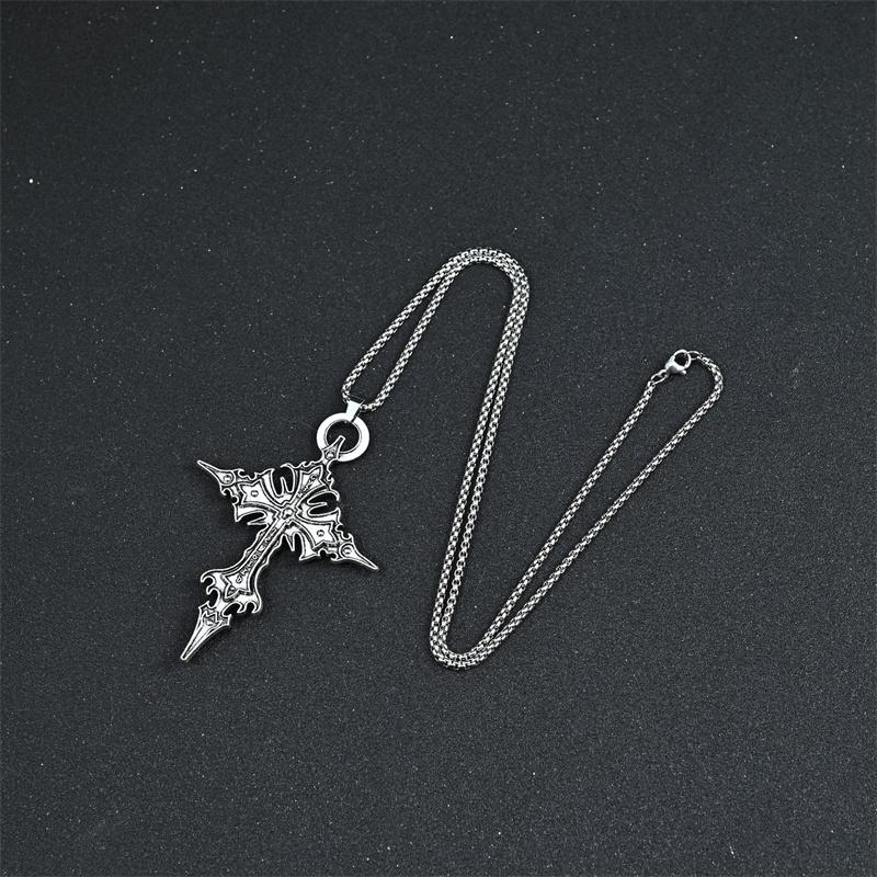 Vintage Gothic Skull Jesus Cross Pendant Necklace Catholic Jewelry Men Woman Punk Religious Amulet Necklace