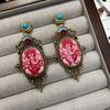 Medieval Retro Court Style Heavy Industry Pink Elephant Printing Stud Earrings High Quality Western Antique Earrings Medieval Earrings