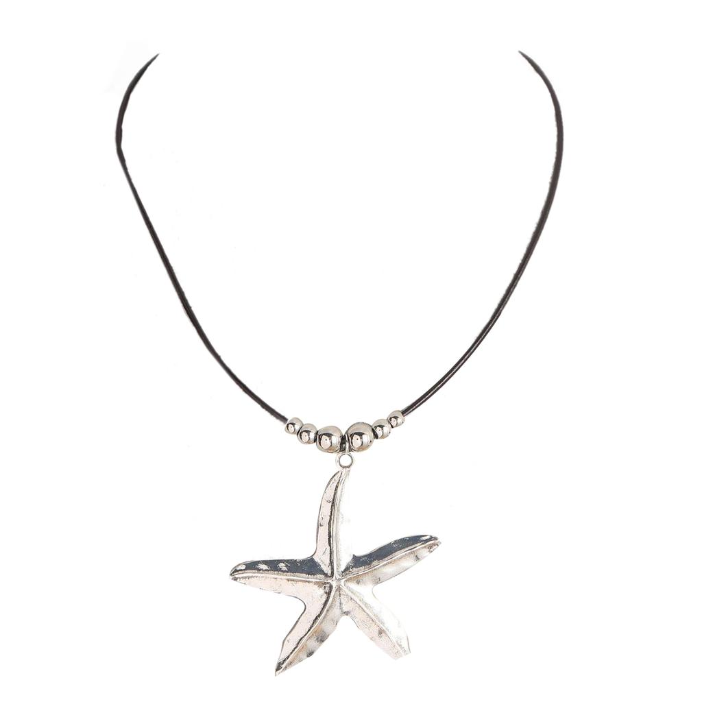 Vintage Starfish Pendant Necklace Beach Choker Jewelry Adjustable Clavicle Chain Bohemian Wax Rope Chain Necklace