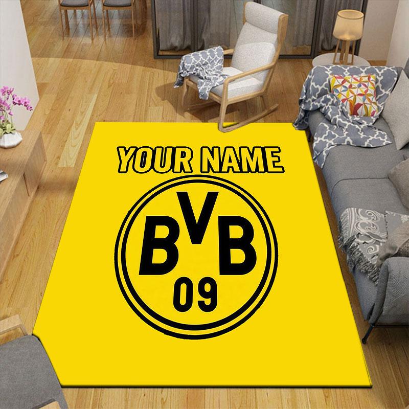 Custom Name,Borussia Dortmund Home Sofa Decoration for Living Room & Bedroom, Non‑Slip Play Flannel Floor Mat for Game Room