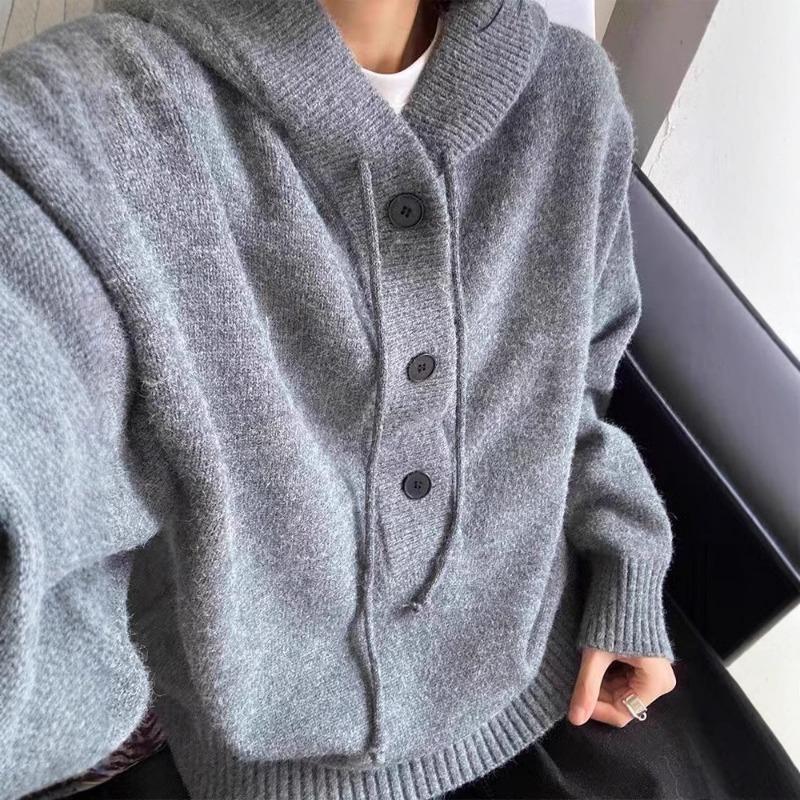 Autumn and Winter New Retro Hooded Knitted Sweater Women's Solid Color Casual Loose Lazy Wind Long Sleeve Pullover Sweater Thick
