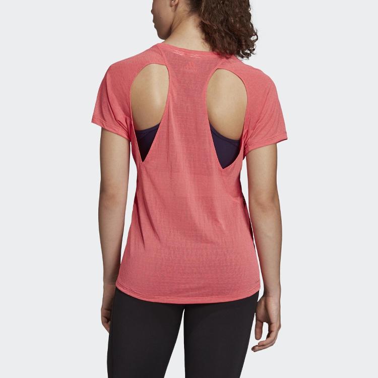 Adidas Casual Sports Running Backless Round Neck Short Sleeve Raglan T-Shirt Women Tops Magenta DU1321