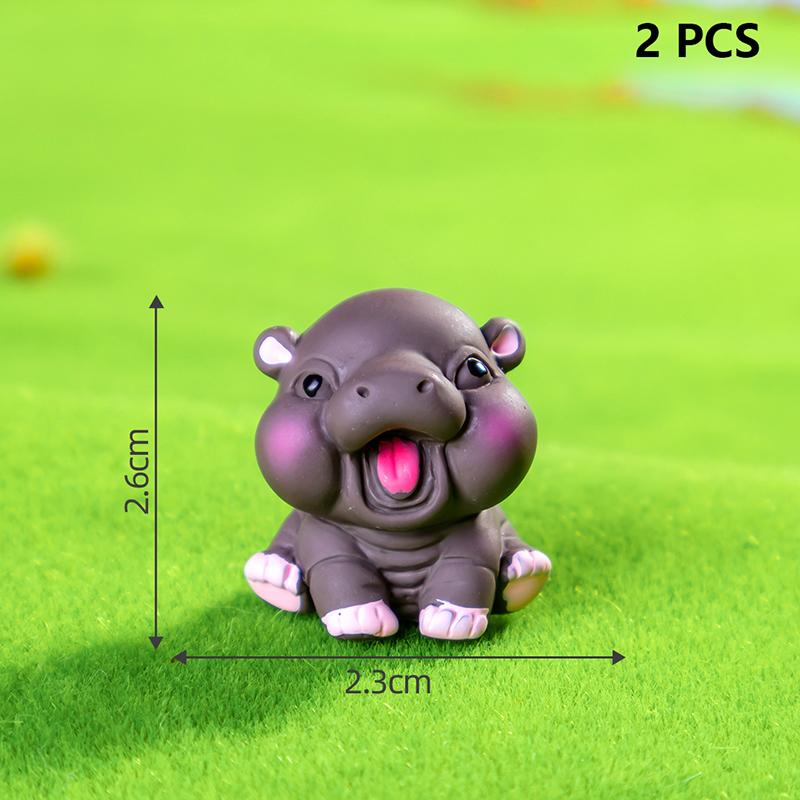 2Pcs Desktop Decoration  Simulated Pigmy Hippopotamus Eye-Catching Action Figure Trendy Ornament Cute Figurine