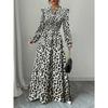 Women's Stand Collar Long Sleeve Maxi Dress Loose Elastic Waist Floral A-Line Sundress Polyester Vacation Dress