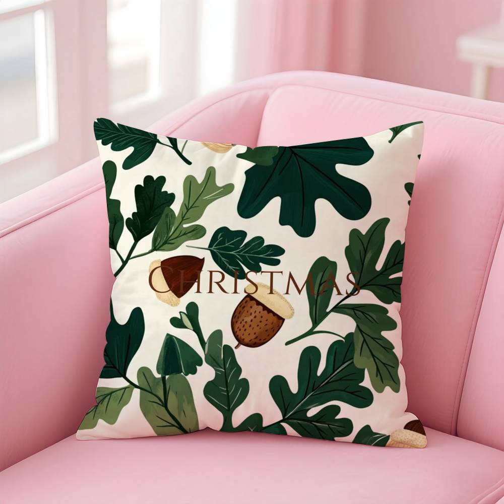 

W-Winter Christmas P-Pine leaf Pillow Case Anti-dustmite Pillow Invisible zipper silky short plush Sofa cushion cover 16x16Inch