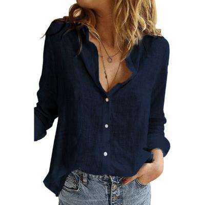 Blouses Douces Respirantes pour Femmes Chemise en Coton à Manches Longues Couleur Unie Col Rabattu Boutonnée Hauts Amples