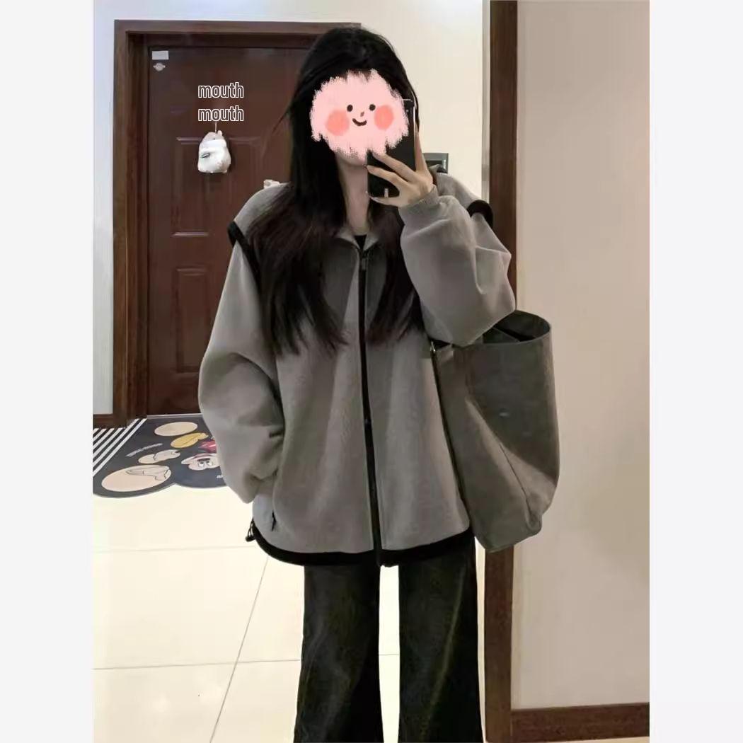 

Женская серая куртка в стиле ретро с вставками - Повседневная, свободная, приталенная, со стоячим воротником для весны и осени. M (Recommended 80-100 jin)