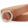 Ladies' Fashionable Pu Round Buckle, Hole-free, Simple Belt, Student Jeans Belt, Versatile Thin Waist Belt