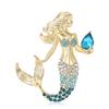 Mermaid Girl Rhineston Conch Brooch Crystal Tail Pins Jewelry Accessory Gift