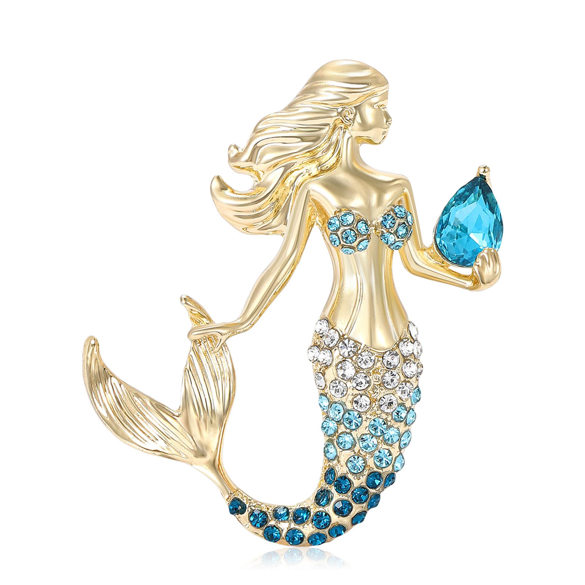 

Luxury Mermaid Brooch with Crystals, Elegant Vintage Lapel Pin for Women, Blazer Jacket Dress Bridal Gift, Sea Themed Jewelry