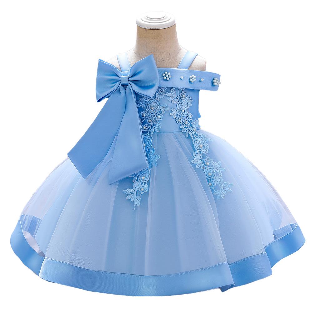 New Children's One-Shoulder Pearl Embroidered Princess Dress for Summer