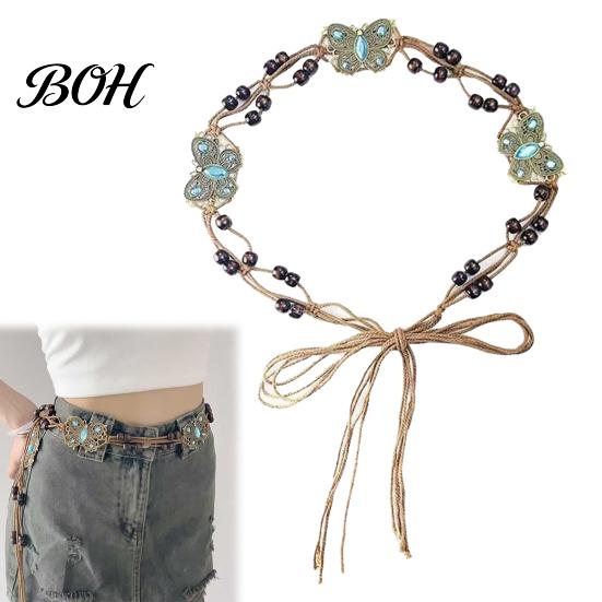 Layered Belly Chain Bohemian Rope Waist Belt for Women, Vintage Rhinestone Braided Cord Gift Women And Girls Chain, Adjustable Dresses Outfits