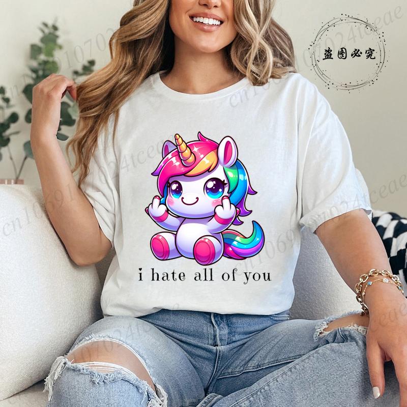 Funny Unicorn Women Summer T-Shirt First of All I'm A Delight Graphic T Shirt for Women Fashion Casual Sarcastic Tee Shirts Tops