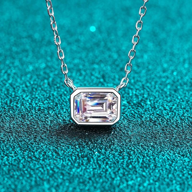 Sterling Square Moissanite Pendant Necklace Women Delicate Choker With Cross Chain 41-50cm Adjustable Length 925 Sterling Silver