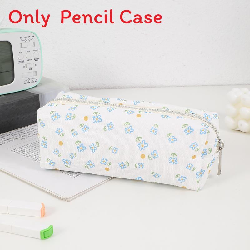 Canvas Floral Pencil Case With Large Capacity For Students And Makeup Storage