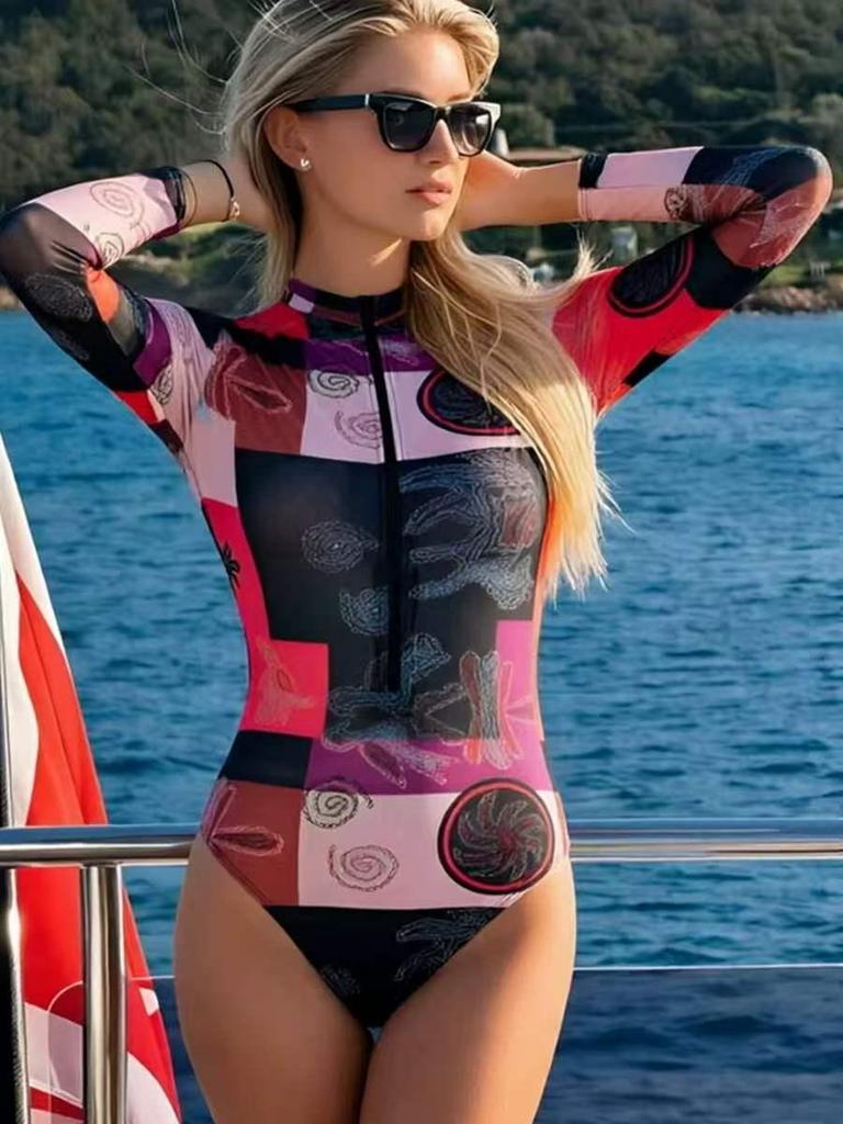 Costume da bagno intero a maniche lunghe da donna europeo e americano 2026 SPF35+