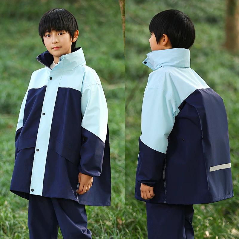 Zaino alla moda per studenti della scuola elementare, Impermeabile a due pezzi per bambini, Pantaloni da pioggia, Set di abbigliamento unisex per giochi all'aperto con l'acqua per ragazzi e ragazze
