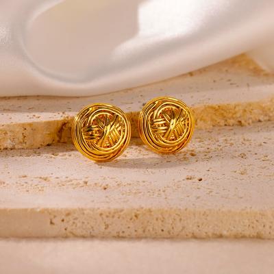 Stainless Steel Button Earrings for Women Gold Color Wedding Aesthetic Round Wedding Earring Trend 2024 Jewelry Accessories Gift
