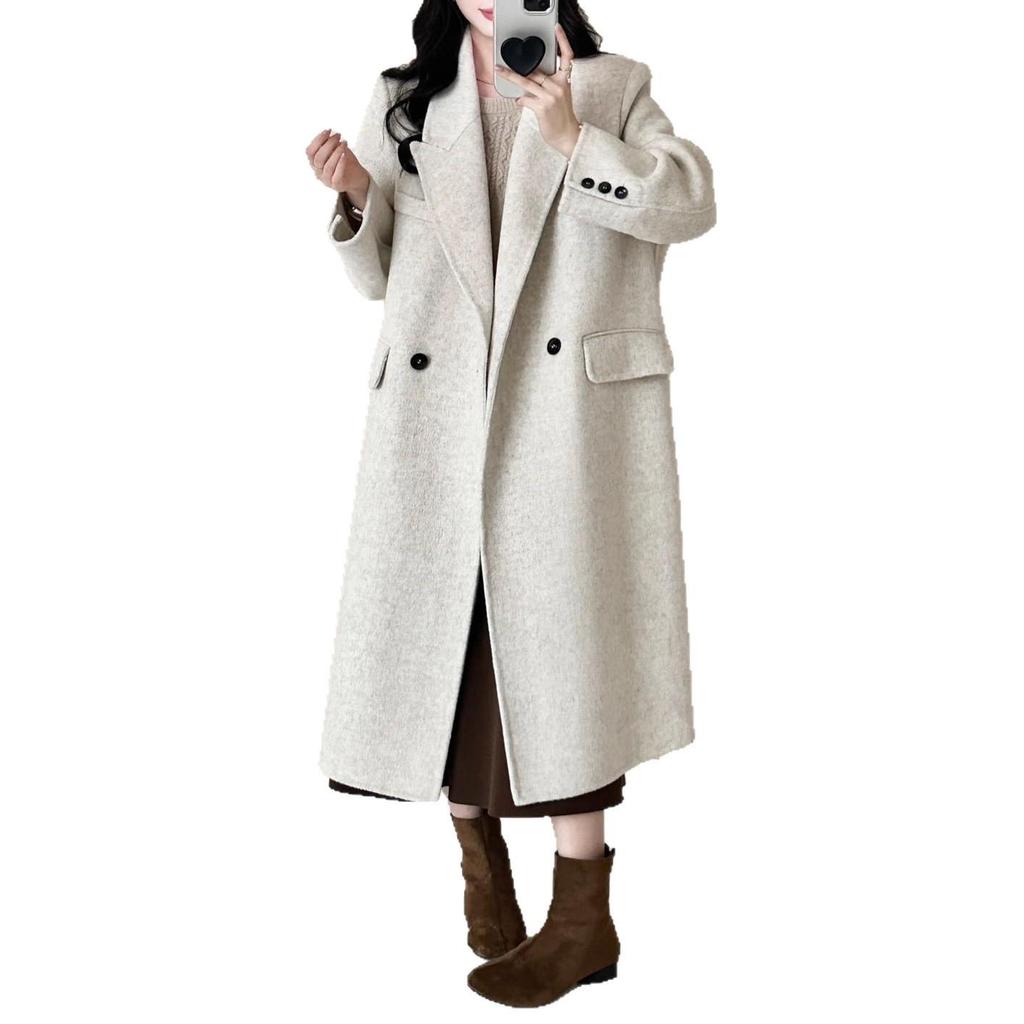 Petite Korean Commuter Wool Coat: Autumn & Winter Double-Sided, Straight Shoulder, Hepburn Style for Women