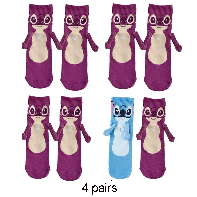 Stitch Magnet Hand In Hand Sock Cartoon Fun Fashion Soft Comfortable Creative Adults Children Christmas Stocking Toy Gift
