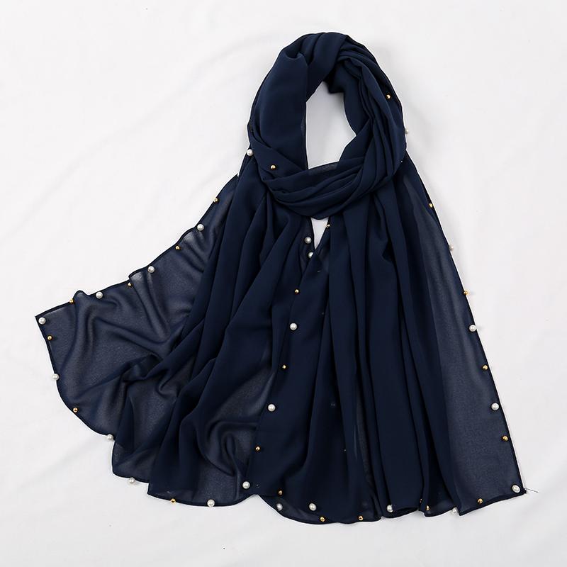 

Gold Silver Pearls Edge Hijab Women Solid Color Chiffon Scarf Plain Shawl Muslim Premium Jersey Chiffon Turban Headscarf