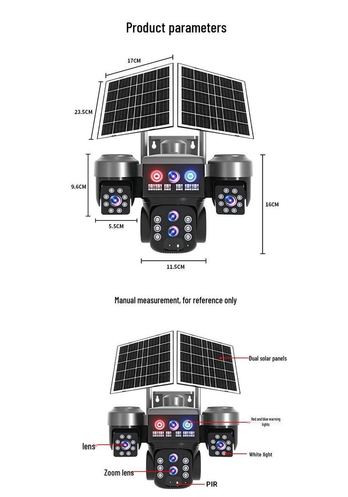 Dual-Lens Solar-Powered Surveillance & Zoom Camera