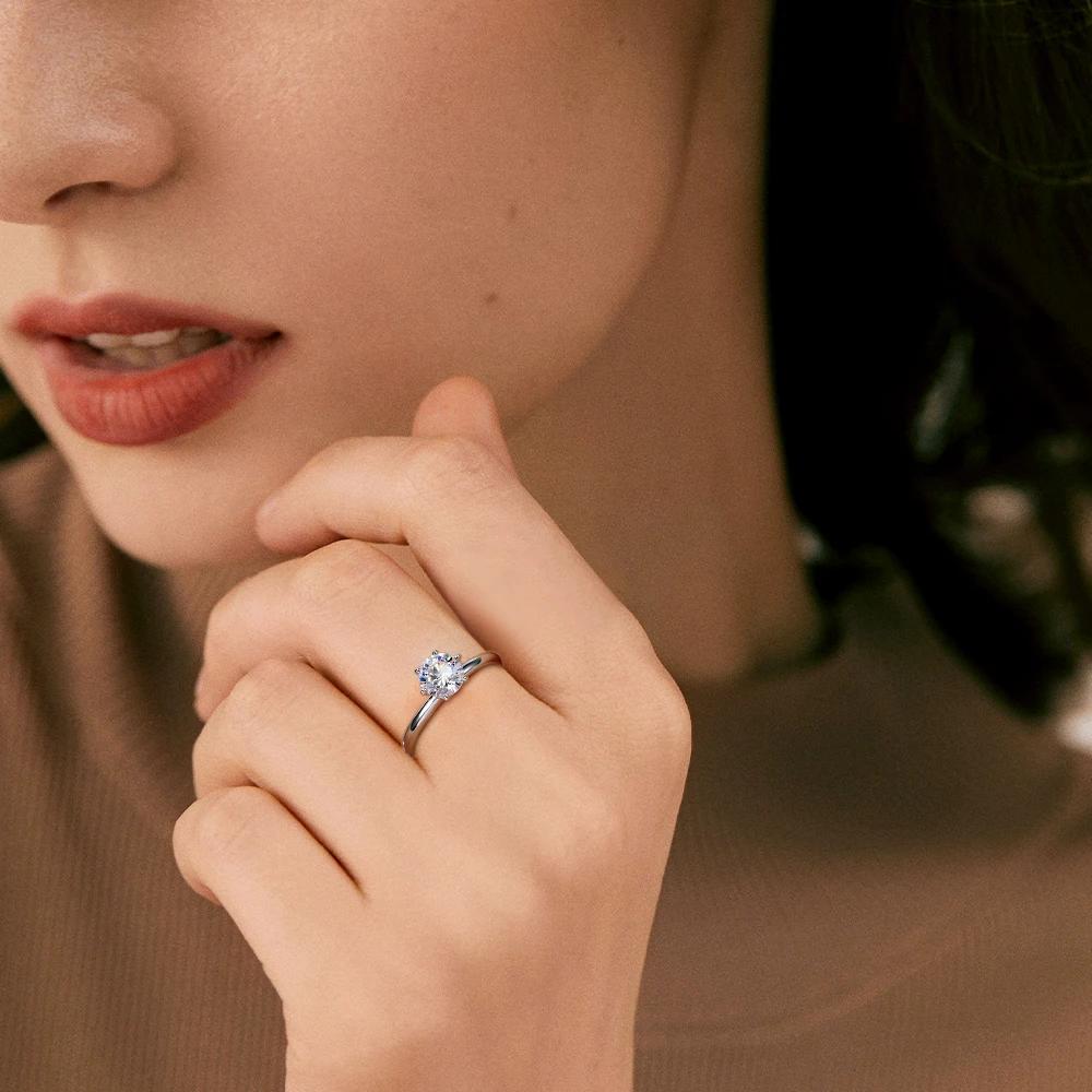 1CT Moissanite Solitaire Ring 925 Silver Lab Diamond Engagement Rings for Women Round Cut D Color VVS1 Wedding Jewelry