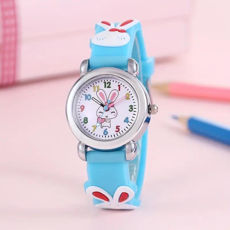 Children's Cartoon Cute Bunny Quartz Silicone Watch Elementary School Girls Boys Children's Watch 3D Silicone Strap