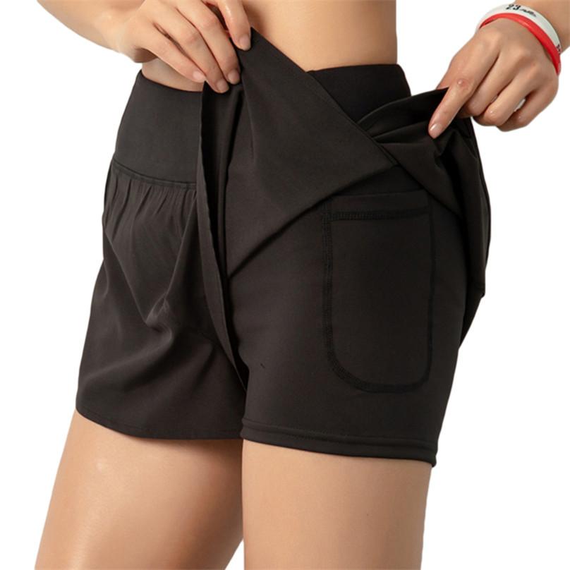 Fashion Sports Fitness Yoga Shorts Quick Dry Jogging Elastic Waist Women's Shorts Anti Walk Invisible Pocket Shorts