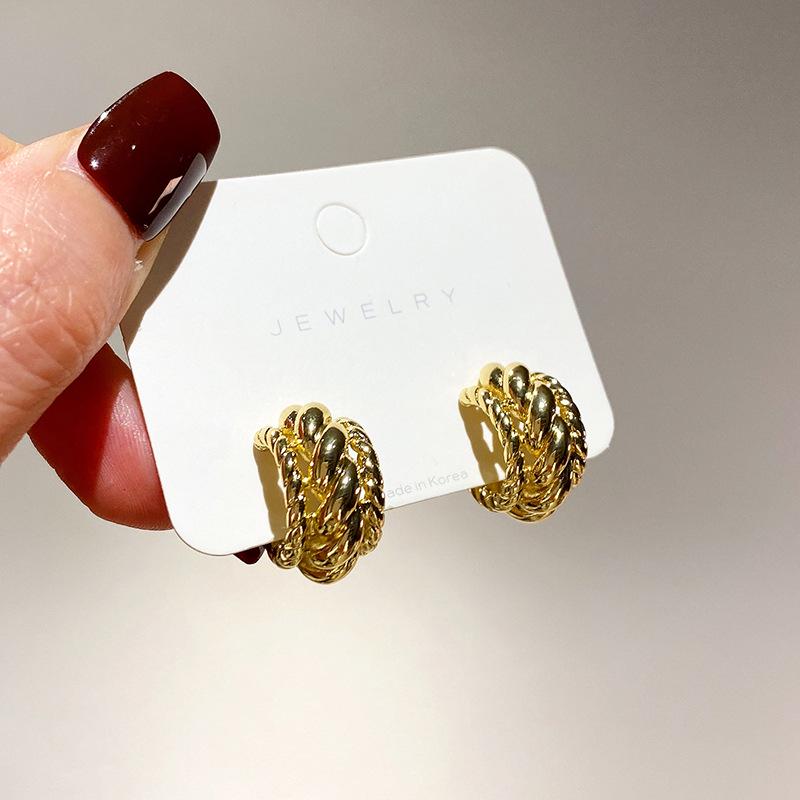 

2024 Trendy Multi-Layer Braided Metal Earrings - Luxurious Korean Style
