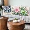Succulent Cactus Floral Pillow Covers 22 X 22 Inch Set of 4 Tropical Green Plants Flower Summer Decorative Throw Pillow Case Cotton Linen Square