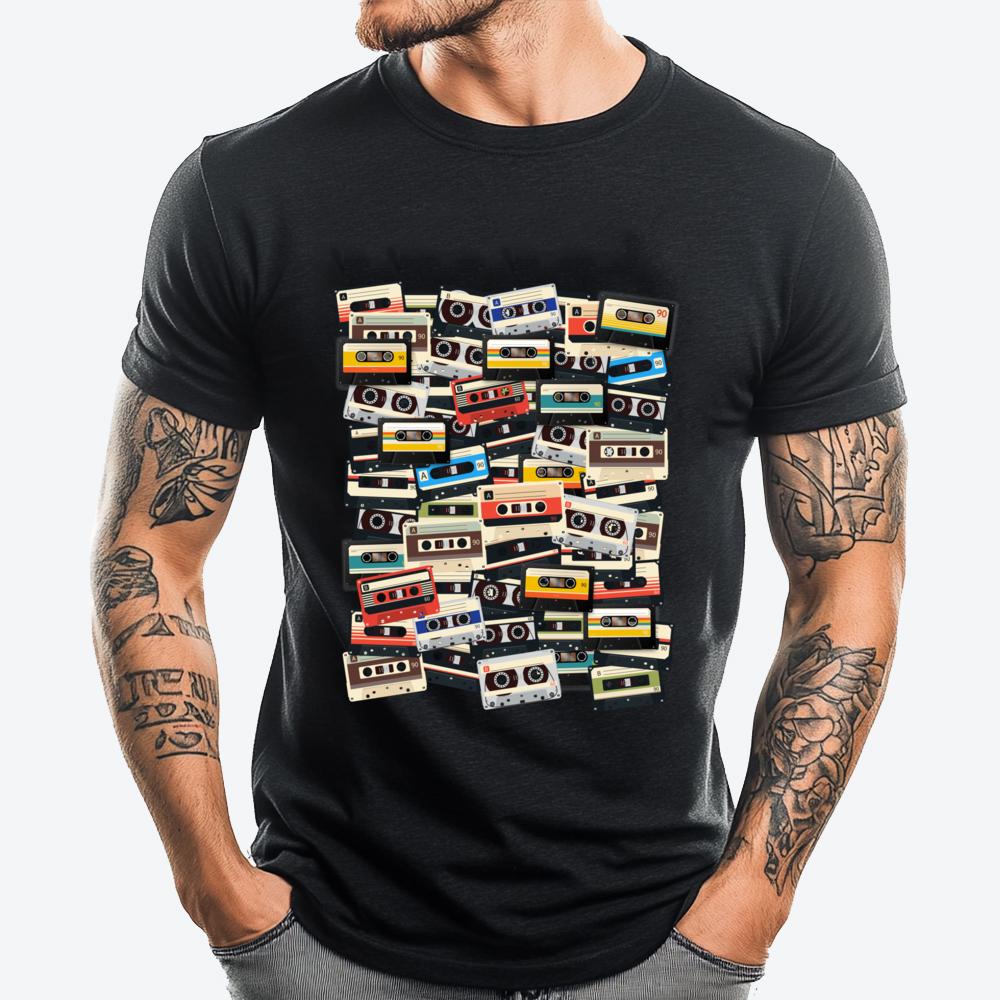 

Retro 80s 90s Music Lover Cassette Tape Designer T Shirt Men Men s Clothing Loose Black T Shirt Man Clothes Design - Men s Su... S разноцветный