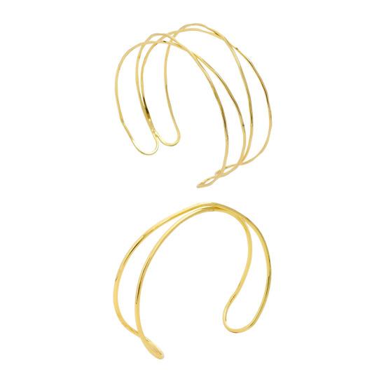 

2 шт. Женские браслеты, двухслойные, открытые, регулируемые, полированные, противоскользящие, преувеличенные, стильные, однотонные, металлические, наручные, женские ювелирные изделия A золотистый