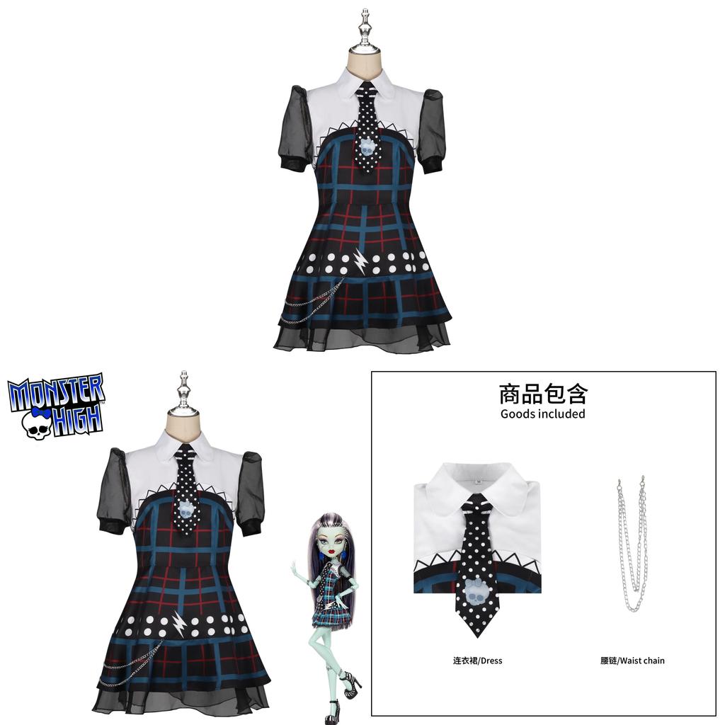 Vestido de Cosplay da Frankie Stein de Monster High Com Material Macio de Nylon Para Role Play de Anime