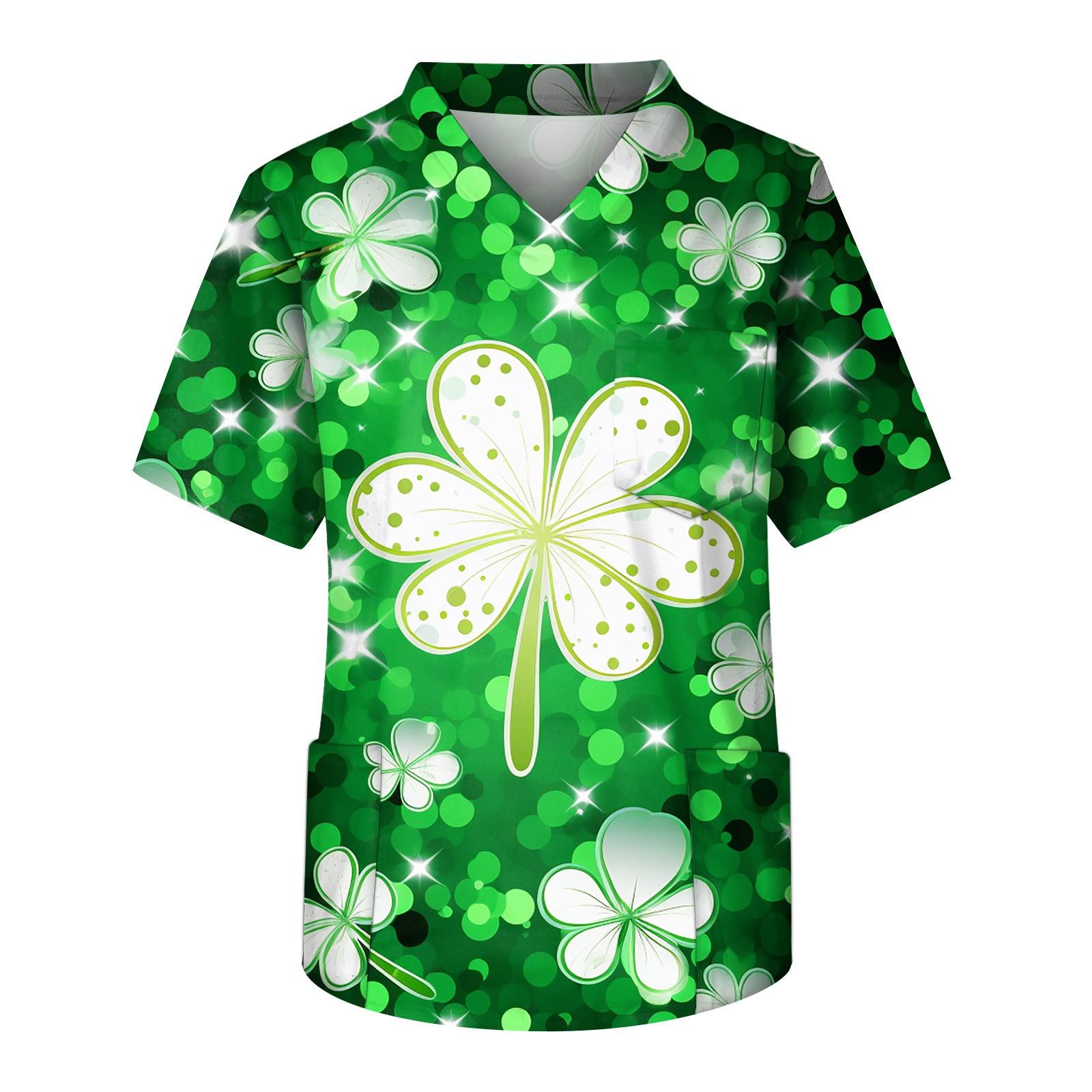 

Мужская рубашка с v-образным вырезом и короткими рукавами St. Топ с принтом «День Святого Патрика» и карманами на груди XL зелёный